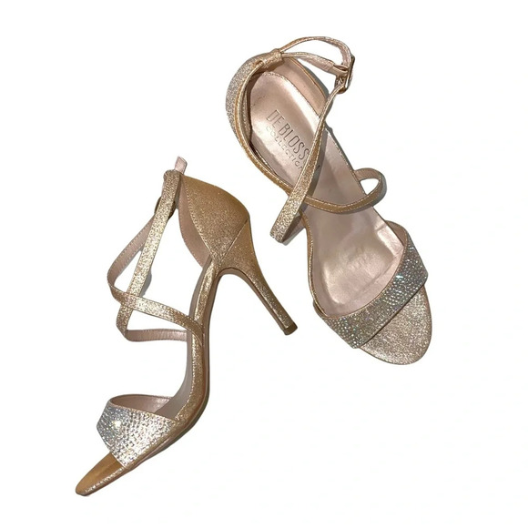 De Blossom Collection Elton Nude Sparkle Rhinestone Stiletto Heels 7.5 Women’s - Picture 1 of 13